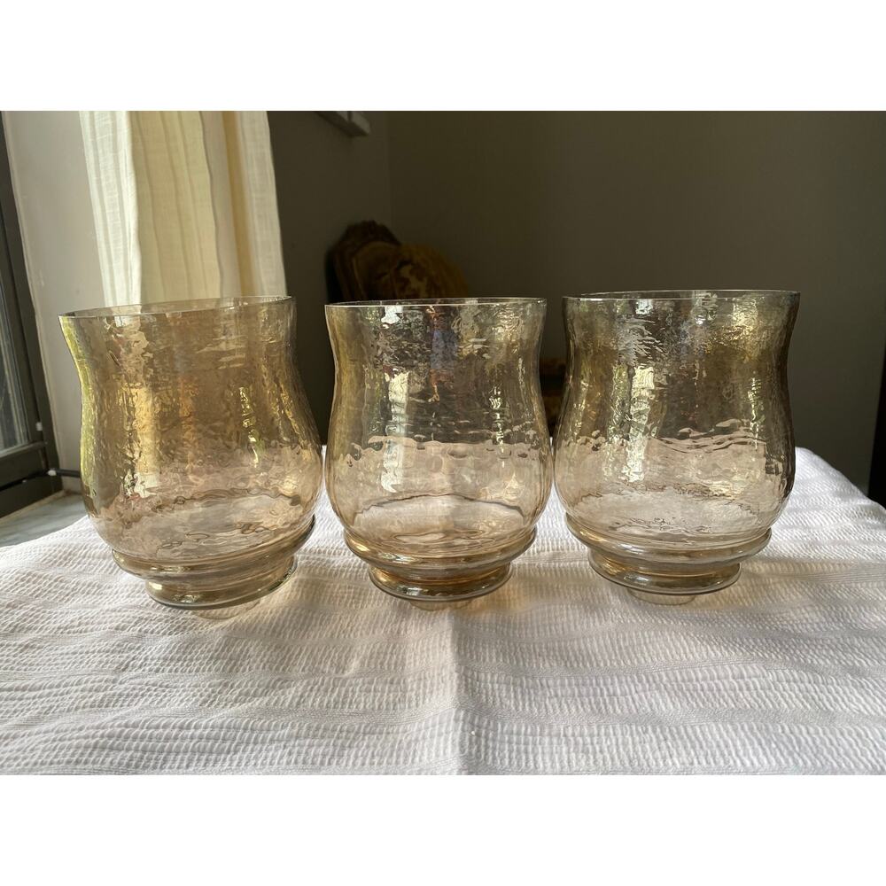 Vintage Fluorescent 3 glass amber shades lantern lamps